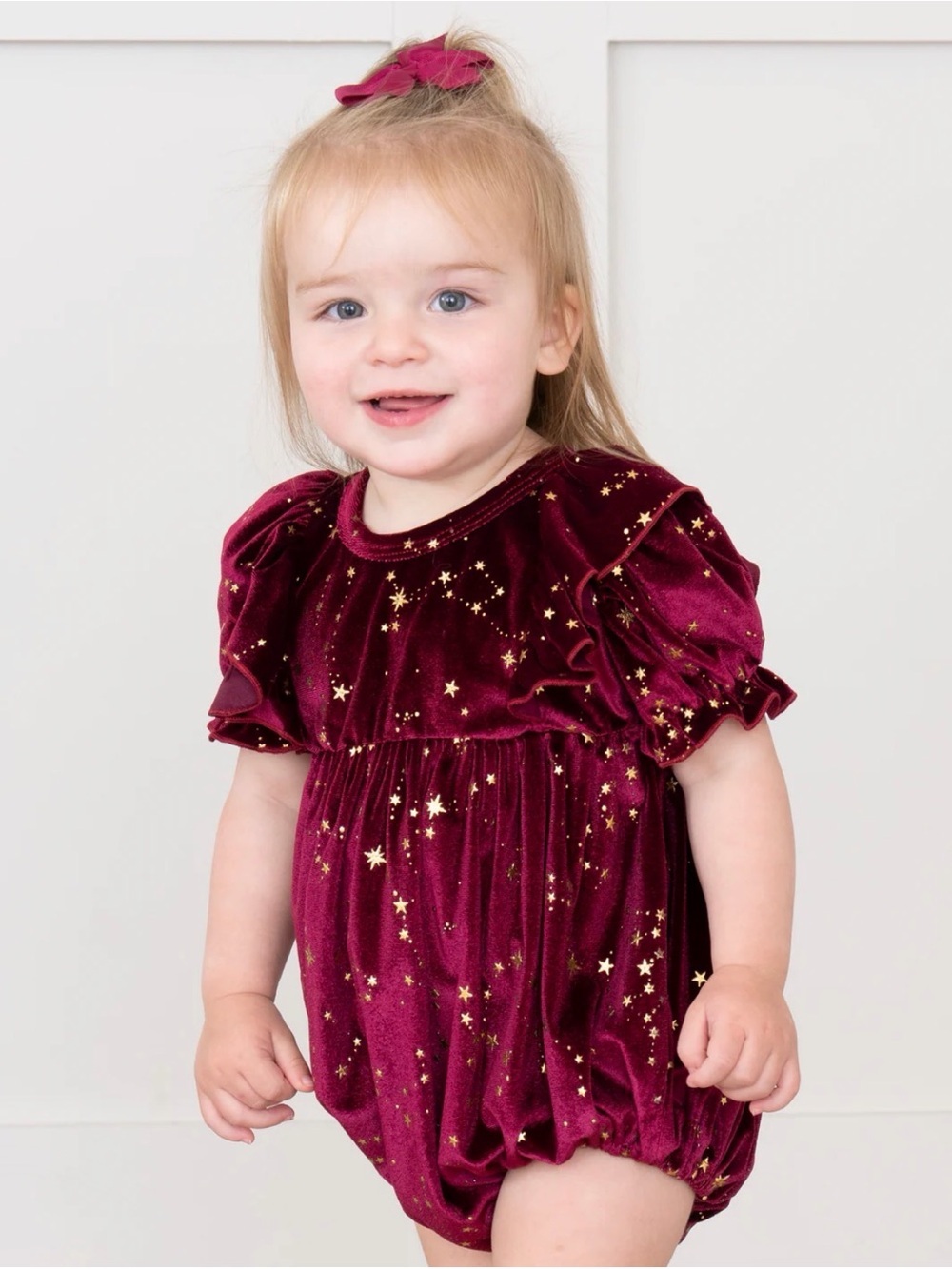 Marie Nicole Clothing Baby Wine Starry Night Velvet Bubble Romper Size 18-24M